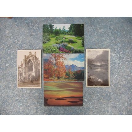 5 old Scottish (Scotland) Postcards – Kyles of Bute, Glencoe, Melrose, Loch Ewe.