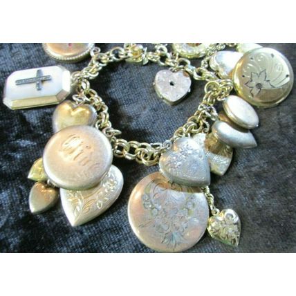 RARE 1800's Gold Victorian Heart Locket Charm bracelet 18 Lockets 88.7 grams