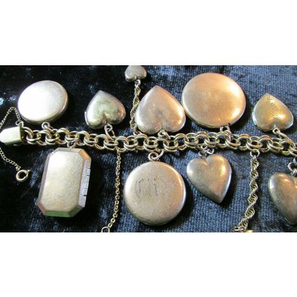 RARE 1800's Gold Victorian Heart Locket Charm bracelet 18 Lockets 88.7 grams