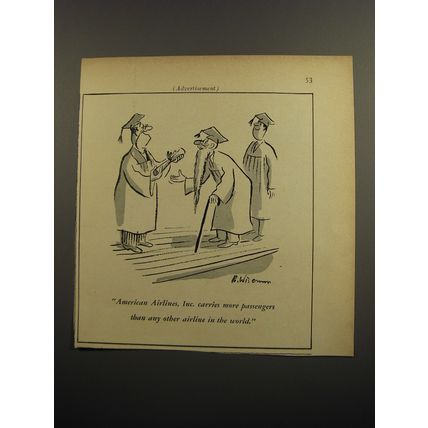 1952 American Airlines Ad - cartoon by Bernard Wiseman - Graduation