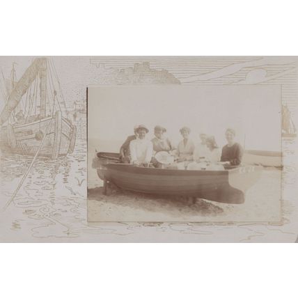 Ladies Boat Sailing Guided Trip Antique Real Photo Postcard