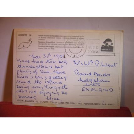 TIMANFAYA NATIONAL PARK, LANZAROTE, ISLAS CANARIA, SPAIN used postcard 1991 pm =