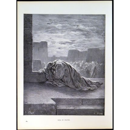 EZRA IN PRAYER 1885 Gustave Doré - Heliodore Joseph Pisan ANTIQUE ENGRAVING