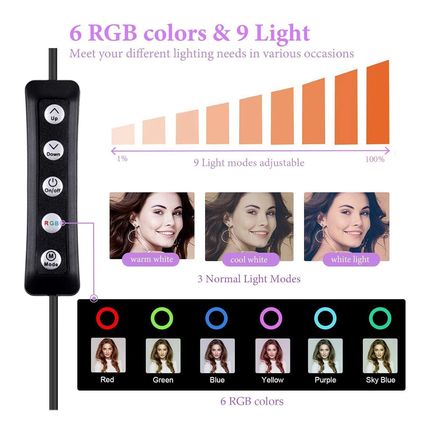 New Zacro 10" RGB Selfie Ring Light with Stand and Phone Holder