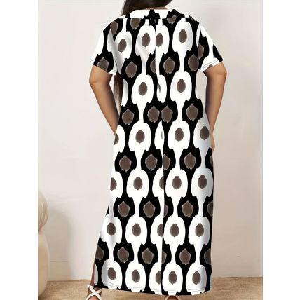 Short Sleeve Printed Sundress Beach Maxi Dresses Plus Size Womens Summer V-Neck