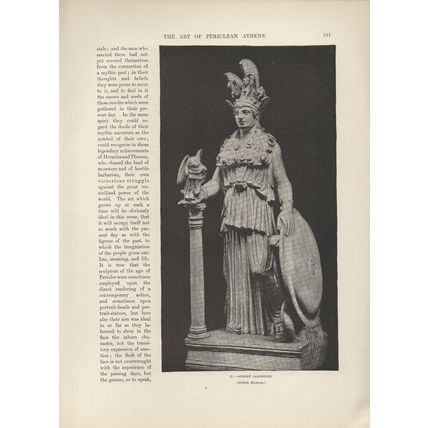 ATHENE PARTHENOS 1885 Phidias - Greece VICTORIAN PRINT