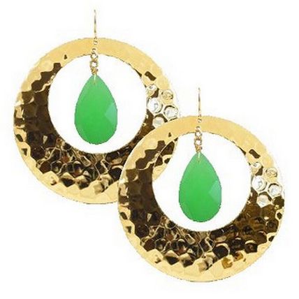 Hex Embossed Metal Dangle Earrings - Green - ER-E402GN