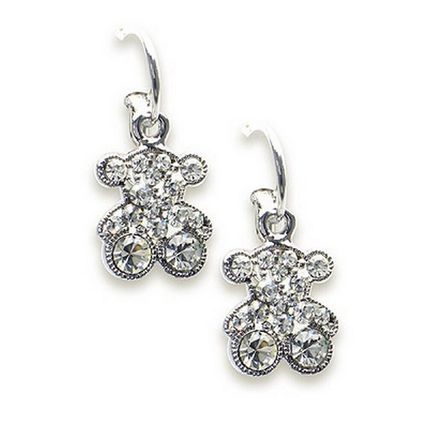 T-Bear Charm w/ Crystals Earrings - Rhodium Plating - Clear - ER-E2201CL