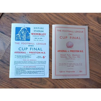 1941 Football League War Cup Final AND Replay - Arsenal v Preston. Reproductions