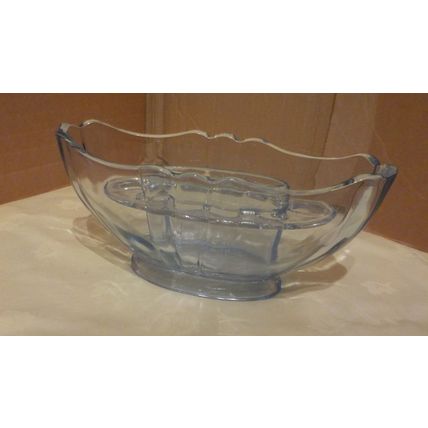 Art Deco Blue Oval Glass Vase with Frog (21cm long x 9cm wide x 9cm tall)