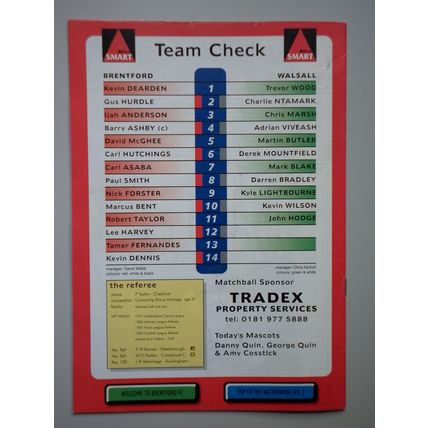 BRENTFORD v WALSALL Div2 19/10/1996