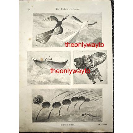 Chinese Kites, (Pics For Children On Reverse),, Book Illustration (Print), 1893