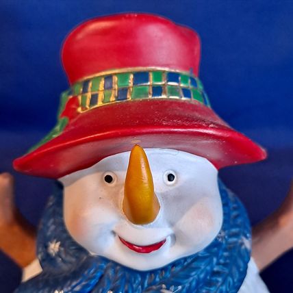 Christmas SNOWMAN Tealight CANDLE HOLDER Winter Scarf Figurine Ceramic Stars