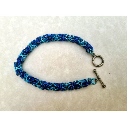 Electric Blue Chainmail Bracelet | Byzantine Weave Pattern | Aluminum Jump Rings