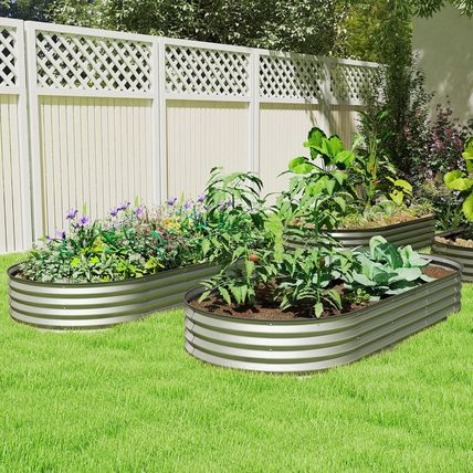 Outsunny 2PCS Galvanized Raised Garden Bed, 7' X 3' X 1' Raised Beds for Gardeni