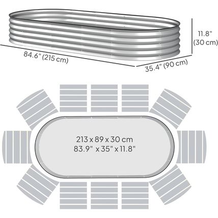 Outsunny 2PCS Galvanized Raised Garden Bed, 7' X 3' X 1' Raised Beds for Gardeni