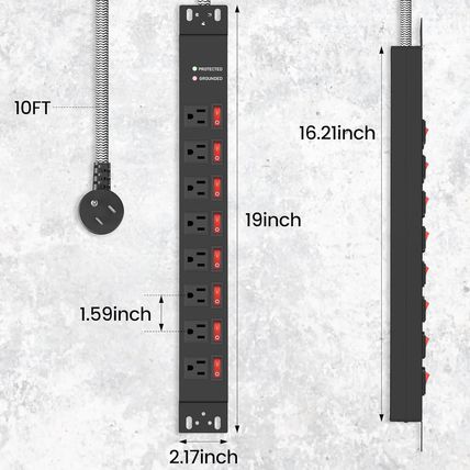 Rack Mount Power Strips,8 Outlet Strips Surge Protector with Individual Switches