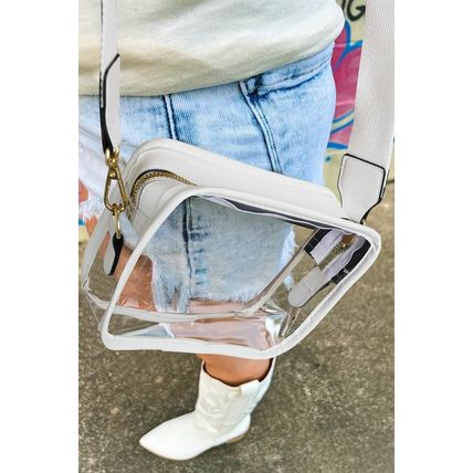 White Clear PVC Leather Strap Crossbody Bag