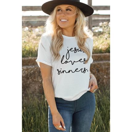 White Jesus Loves Sinners Funny Belief T Shirt
