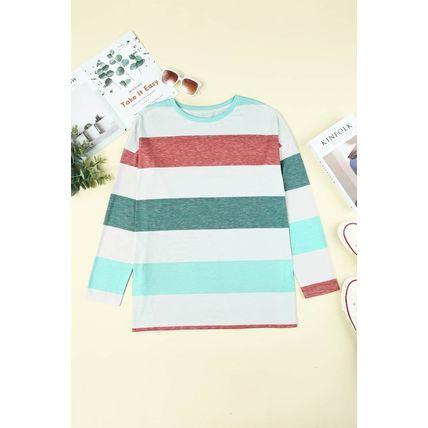 Green Plus Size Colorblock Pullover Top