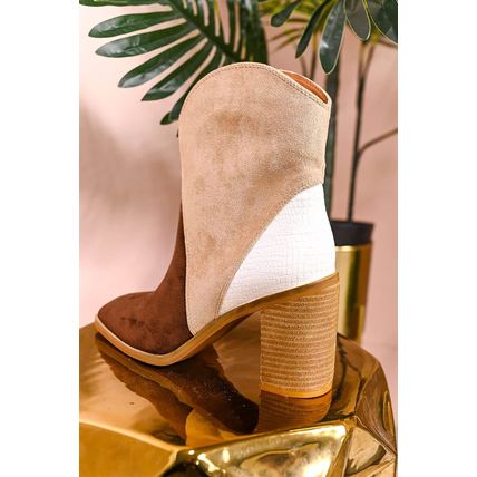 Chestnut Colorblock Suede Heeled Ankle Booties