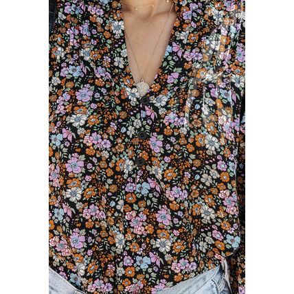 Floral Print Ruffled Bubble Sleeve Shirt