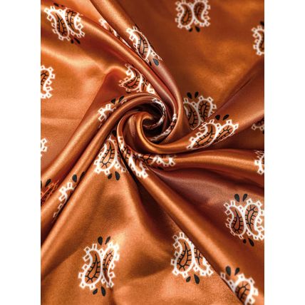 Gold Flame Vintage Fashion Satin Cashew/Paisley Flower Prints Square Scarf
