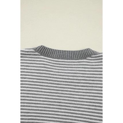 Gray Stripe Geometric Textured Drop Shoulder Sweater