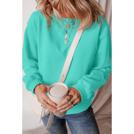 Aruba Blue Solid Fleece Lined Drop Shoulder Terry Sweatshirt