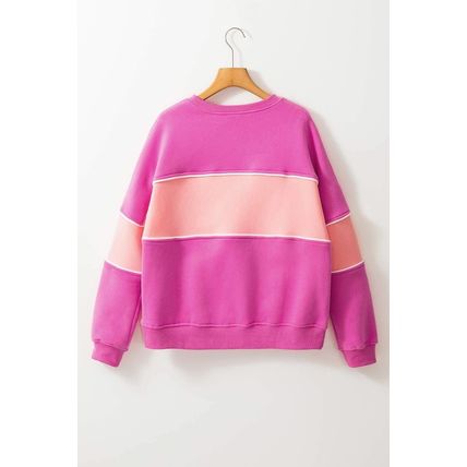 Sachet Pink Colorblock Patchwork Drop Shoulder Ribbed Trim Sweatshirt