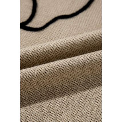 Dark Khaki Plus Size Big Flower Pattern High Neck Drop Shoulder Sweater