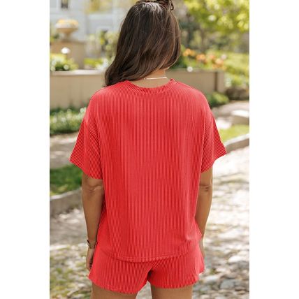 Orange Independence Day Sequin Bow Graphic Twist Rib Textured Short Set