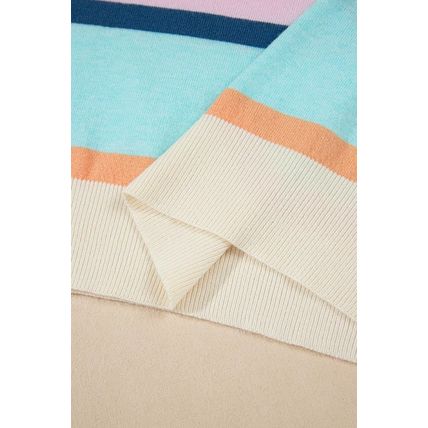 Multicolour Striped Color Block Flutter Sleeve Patchwork Sweater Top