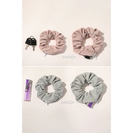 Delicacy Ribbed Hair Scrunchie with Hidden Zipper Pocket