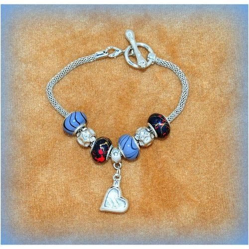 Summer Gift Heart Charm Euro Beads Silver Tone Bracelet Bangle Jewellery 1690