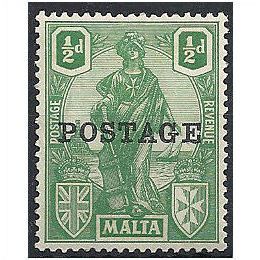 Malta 1926 SG144 1/2d Green Mounted Mint . .