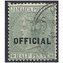 Jamaica 1891 03 1/2d Green Official Fine Used . . .