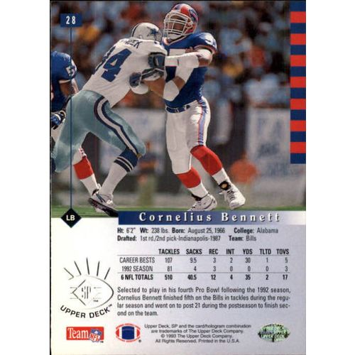 1993 Upper Deck SP Football Cornelius Bennett #28