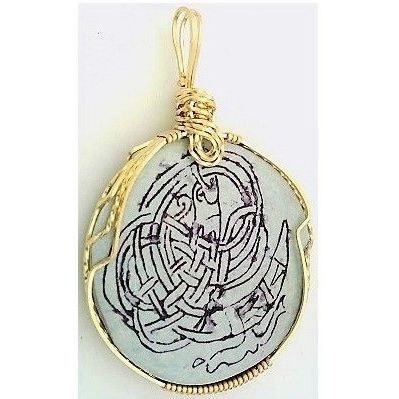 Celtic Knotwork Scrimshaw Brass Wire Wrap Pendant 4