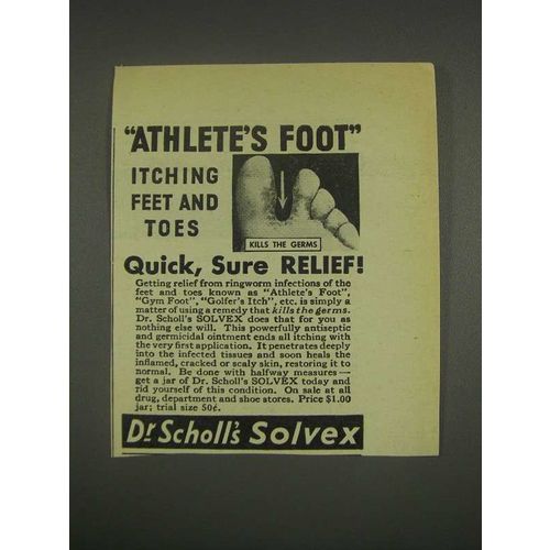 1933 Dr. Scholl's Solvex Ad - Athlete's Foot