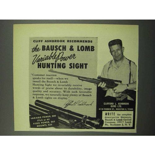 1953 Bausch & Lomb Hunting Sight Ad - Clifford Ashbrook
