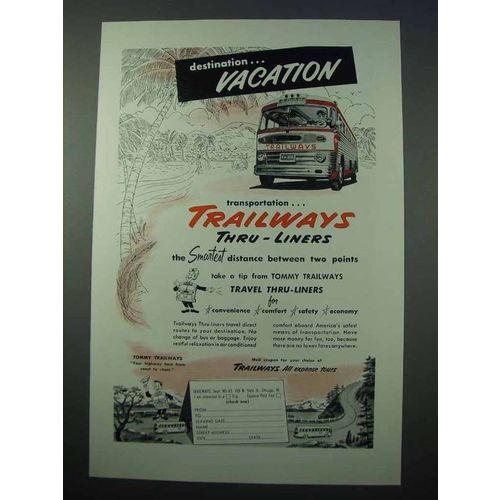 1953 Trailways Bus Ad - Destination Vacation