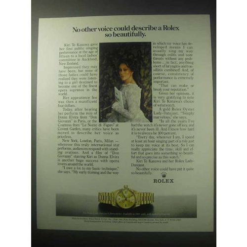 1985 Rolex Lady-datejust Watch Ad - Kiri Te Kanawa