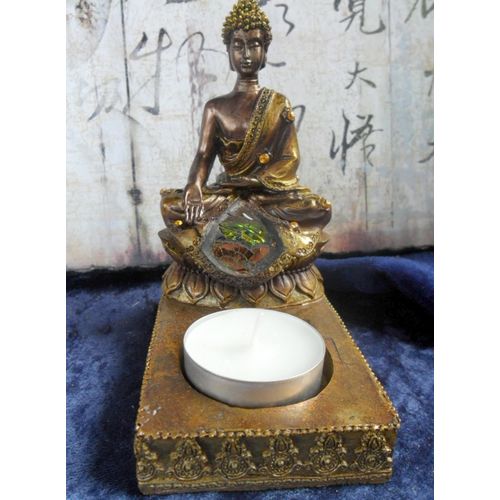 Buddha im Lotussitz,mit Teelichthalter Skulptur, Statue, Feng Shui, Budd