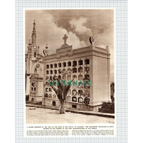 (X102) Chauffeurs Mausoleum Quito Ecuador Drivers Graves Road Safety - 1949 Clip