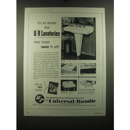 1954 Universal-Rundle Lavatories Ad - Chateau, Carlton, Cathleen, Ledgemaster