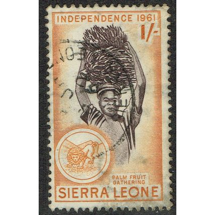 Sierra Leone 1961 Independence 1/- Chocolate and Yellow Orange SG230 GU