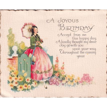 Vintage Birthday Card - A Joyous Birthday - Crinoline Lady