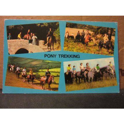 multiview, PONY TREKKING, Wales used vintage postcard Colourmaster =