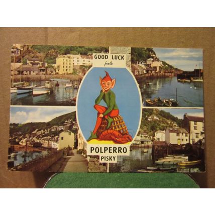 multiview, POLPERRO, CORNWALL used postcard 1967 pm Cornish Pisky =